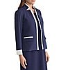 Ming Wang Tailored Two-Tone Stretch Crepe Notch Collar Long Sleeve Blazer, Color:Indigo/White - Image 3