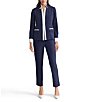 Ming Wang Tailored Two-Tone Stretch Crepe Notch Collar Long Sleeve Blazer, Color:Indigo/White - Image 5