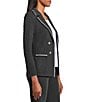 Ming Wang Textured Knit Contrast Trim Notch Lapel Long Sleeve Jacket, Color:Granite/Black/White - Image 3