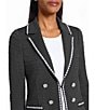 Ming Wang Textured Knit Contrast Trim Notch Lapel Long Sleeve Jacket, Color:Granite/Black/White - Image 4
