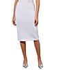 Color:White - Image 1 - Textured Knit Jacquard Elastic Waist Pencil Skirt