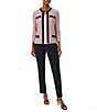 Color:Pink Satin/Black - Image 3 - Textured Knit Jewel Neck 3/4 Sleeve Contrast Trim Jacket