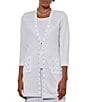 Color:White - Image 1 - Textured Knit Studded Trim Patch Pocket Open Front 3/4 Sleeve Jacket
