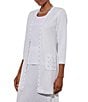 Color:White - Image 4 - Textured Knit Studded Trim Patch Pocket Open Front 3/4 Sleeve Jacket