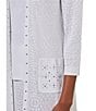 Color:White - Image 5 - Textured Knit Studded Trim Patch Pocket Open Front 3/4 Sleeve Jacket