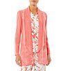 Color:Sunkissed Coral - Image 1 - Textured Sheer Knit Shawl Collar Long Sleeve Side Slit Open Front Cardigan