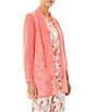 Color:Sunkissed Coral - Image 3 - Textured Sheer Knit Shawl Collar Long Sleeve Side Slit Open Front Cardigan
