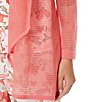 Color:Sunkissed Coral - Image 4 - Textured Sheer Knit Shawl Collar Long Sleeve Side Slit Open Front Cardigan