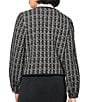 Color:Black/Ivory - Image 2 - Tweed Knit Printed Crew Neck Long Sleeve Contrast Trim Jacket