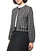 Color:Black/Ivory - Image 3 - Tweed Knit Printed Crew Neck Long Sleeve Contrast Trim Jacket