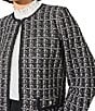 Color:Black/Ivory - Image 4 - Tweed Knit Printed Crew Neck Long Sleeve Contrast Trim Jacket