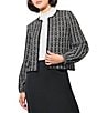 Color:Black/Ivory - Image 5 - Tweed Knit Printed Crew Neck Long Sleeve Contrast Trim Jacket