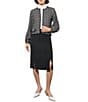 Color:Black/Ivory - Image 6 - Tweed Knit Printed Crew Neck Long Sleeve Contrast Trim Jacket