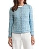 Ming Wang Tweed Knit Round Neck Long Sleeve Button Front Jacket - Image 1