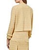 Color:Pale Marigold/Limestone/White - Image 2 - Tweed Knit Spread Wing Collar Shoulder Pads Fringe Trim Faux Blazer