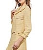 Color:Pale Marigold/Limestone/White - Image 3 - Tweed Knit Spread Wing Collar Shoulder Pads Fringe Trim Faux Blazer