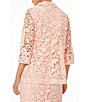 Color:Pink Satin - Image 2 - Wing Collar 3/4 Sleeve Floral Lace Coordinating Jacket