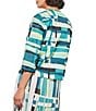 Color:Bermuda/Limonata/White/Black - Image 2 - Woven Abstract Print Round Neck 3/4 Sleeve Zip Front Jacket