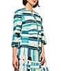 Color:Bermuda/Limonata/White/Black - Image 4 - Woven Abstract Print Round Neck 3/4 Sleeve Zip Front Jacket