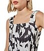 Color:Black/White - Image 5 - Woven Floral Pleated Square Neck Sleeveless Peplum Coordinating Top