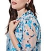 Color:Dew Blue/Multi - Image 6 - Woven Floral Sheer 3/4 Sleeve Open-Front Jacket