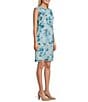 Color:Dew Blue/Multi - Image 3 - Woven Floral Sheer Crew Neck Sleeveless Sheath Dress