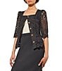 Color:Black - Image 1 - Woven Lace Square Neck Elbow-Length Sleeves Belted Jacket