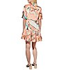 Color:Coral/Multi - Image 2 - Woven Ruffle V-Neck Short Sleeve Tiered Drop Waist Dress