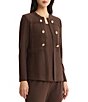 Ming Wang Wrinkle Resistant Tailored Pointelle Knit Ribbed Trim Long Sleeve Jacket - Image 1