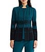 Ming Wang Wrinkle-Resistant Two-Tone Flat Knit Colorblock Inverted Notch Collar Long Sleeve Jacket - Image 1