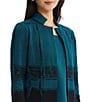 Ming Wang Wrinkle-Resistant Two-Tone Flat Knit Colorblock Inverted Notch Collar Long Sleeve Jacket - Image 4