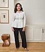 Ming Wang x Anna Marie Stretch Cotton-Blend Point Collar Long Sleeve Button-Front Peplum Blouse - Image 1