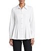 Ming Wang x Anna Marie Stretch Cotton-Blend Point Collar Long Sleeve Button-Front Peplum Blouse - Image 2
