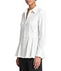 Ming Wang x Anna Marie Stretch Cotton-Blend Point Collar Long Sleeve Button-Front Peplum Blouse - Image 4