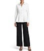 Ming Wang x Anna Marie Stretch Cotton-Blend Point Collar Long Sleeve Button-Front Peplum Blouse - Image 5