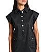 Ming Wang x Tanya Foster Cotton Blend Utility Cap Sleeve Shift Dress, Color:Black - Image 4