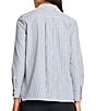 Ming Wang x Tanya Foster Cotton Pinstripe Point Collar Water Fall Long Sleeve Blouse, Color:White/Black - Image 2