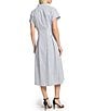 Ming Wang x Tanya Foster Cotton Pinstripe Stand Collar Short Sleeve Fit-And-Flare Dress, Color:White/Black - Image 2