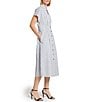 Ming Wang x Tanya Foster Cotton Pinstripe Stand Collar Short Sleeve Fit-And-Flare Dress, Color:White/Black - Image 3
