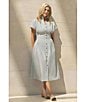 Ming Wang x Tanya Foster Cotton Pinstripe Stand Collar Short Sleeve Fit-And-Flare Dress, Color:White/Black - Image 5