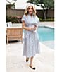 Ming Wang x Tanya Foster Cotton Pinstripe Stand Collar Short Sleeve Fit-And-Flare Dress, Color:White/Black - Image 6