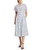 Ming Wang x Tanya Foster Cotton Pinstripe Stand Collar Short Sleeve Fit-And-Flare Dress, Color:White/Black - Image 1
