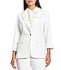 Ming Wang x Tanya Foster Deco Crepe Notch Lapel Bracelet Sleeve Single Button Blazer, Color:White - Image 1