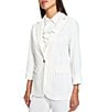 Ming Wang x Tanya Foster Deco Crepe Notch Lapel Bracelet Sleeve Single Button Blazer, Color:White - Image 3