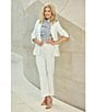 Ming Wang x Tanya Foster Deco Crepe Notch Lapel Bracelet Sleeve Single Button Blazer, Color:White - Image 5