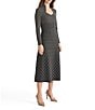Ming Wang x Tanya Foster Diamond Pattern Soft Knit Stand Collar Long Sleeve Dress, Color:Black/Twig - Image 3