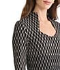 Ming Wang x Tanya Foster Diamond Pattern Soft Knit Stand Collar Long Sleeve Dress, Color:Black/Twig - Image 4