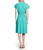 Ming Wang x Tanya Foster Ribbed Knit V-Neck Short Sleeve Fit-And-Flare Dress, Color:Emerald Awe - Image 2