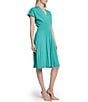 Ming Wang x Tanya Foster Ribbed Knit V-Neck Short Sleeve Fit-And-Flare Dress, Color:Emerald Awe - Image 3