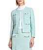 Ming Wang x Tanya Foster Stitch Knit Round Neck Long Sleeve Blazer, Color:Limestone/Emerald Awe/White - Image 1